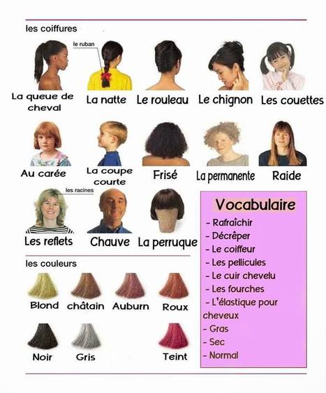 Vocabulaire illustré pour décrie une personne en français--les cheveux | TICE et langues | Scoop.it