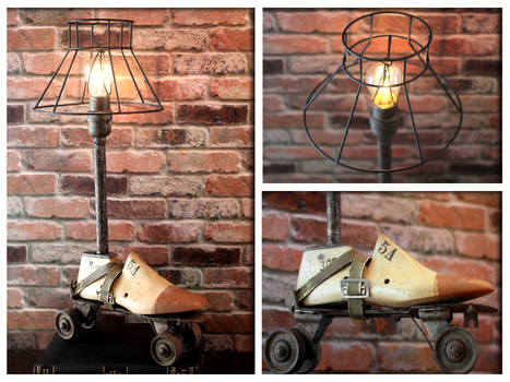 Industrial Re-purposed Vintage Wooden Shoe & Metal Roller Skate Up-cycled Steampunk Lamp | 1001 Recycling Ideas ! | Scoop.it