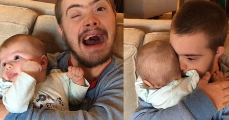 Atteint de trisomie 21, ces photos r&eacute;sument joliment son bonheur de tenir un nourrisson dans ses bras | Famille et sexualit&eacute; | Scoop.it