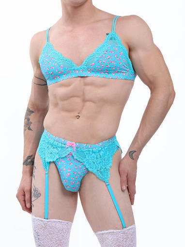 Men's Blue Floral Print Garter Belt - Sexy Lingerie For Men | ♡ James & Mary ♡ | Scoop.it