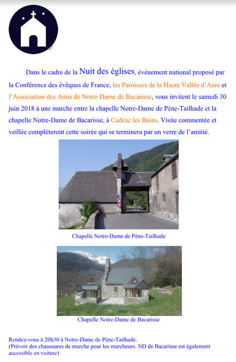 Marche entre les chapelles de Pène Tailhade et de Notre-Dame de Bacarisse le 30 juin | Vallées d'Aure & Louron - Pyrénées | Scoop.it