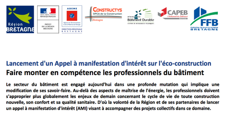 " Région Bretagne - Lancement d'un Appel à Manifestation d'Intérêt sur l'éco-construction : Faire monter en compétence les professionnels du bâtiment ../.. les 30 mars et 30 juin 2017"  | GREENEYES | Scoop.it