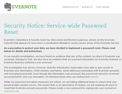 Security Notice: Service-wide Password Reset | Evernote | ICT Security-Sécurité PC et Internet | Scoop.it
