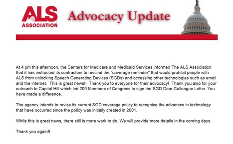 Medicare and Medicaid Services Rescind "coverage reminder" for Speech Generating Devices. Thank You ALSA and Advocates! | #ALS AWARENESS #LouGehrigsDisease #PARKINSONS | Scoop.it
