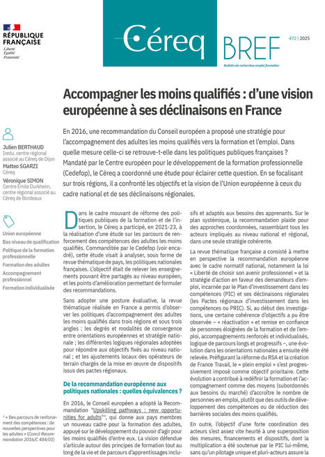 Accompagner les moins qualifiés : d’une vision européenne à ses déclinaisons en France | Savoirs de base, Illettrisme et FLE | Scoop.it