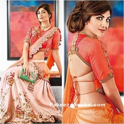 Shilpa Shetty Kundra in Orange Crop Blouse and Lehenga | Indian Fashion Updates | Scoop.it