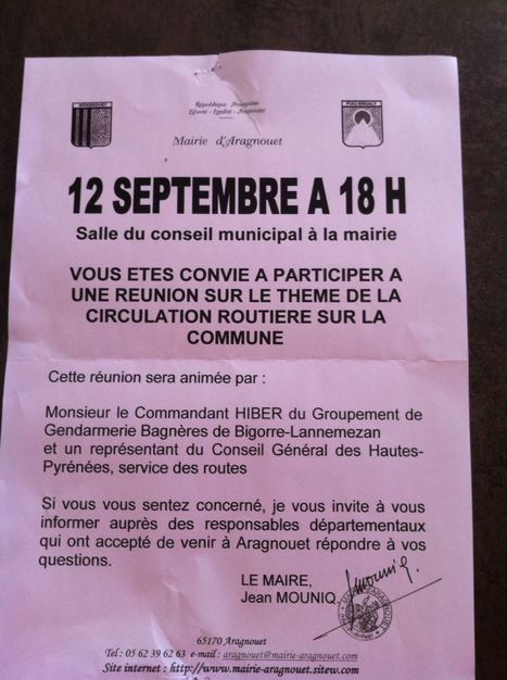 Réunion sécurité routière à Aragnouet le 12 septembre | Vallées d'Aure & Louron - Pyrénées | Scoop.it