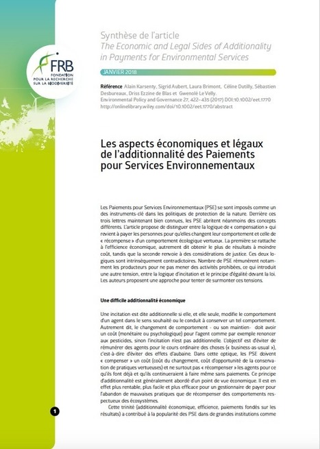 Les paiements pour services environnementaux - Fondation pour la Recherche sur la Biodiversité | Biodiversité | Scoop.it