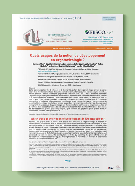 Quels usages de la notion de développement en ergotoxicologie ? | Archive ouverte HAL | Prévention du risque chimique | Scoop.it