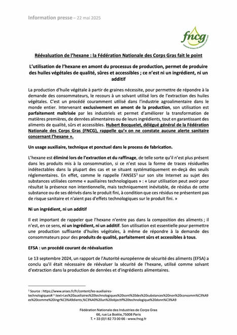Réévaluation de l'hexane : la FNCG fait le point | CORPS GRAS | Scoop.it