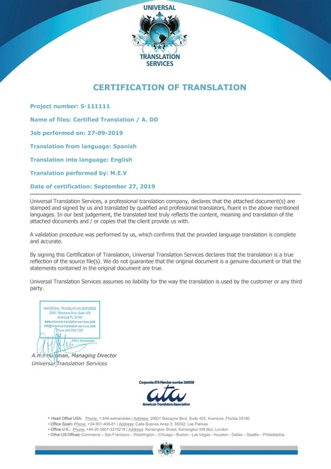 Need a Certificate of Translation Sample? Get it From Here | Universal Translation Company | Scoop.it