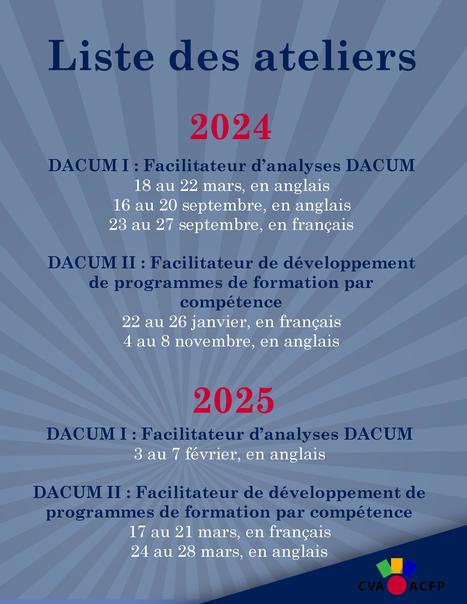 NOUVEAU! Le calendrier 2024-2025 des ateliers DACUM de l'ACFP | Nouvelles brèves FTP - News in brief VET | Scoop.it