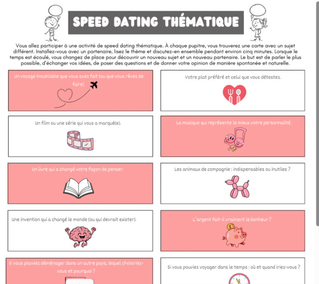 SPEED DATING THÉMATIQUE – B2-C1 | POURQUOI PAS... EN FRANÇAIS ? | Scoop.it