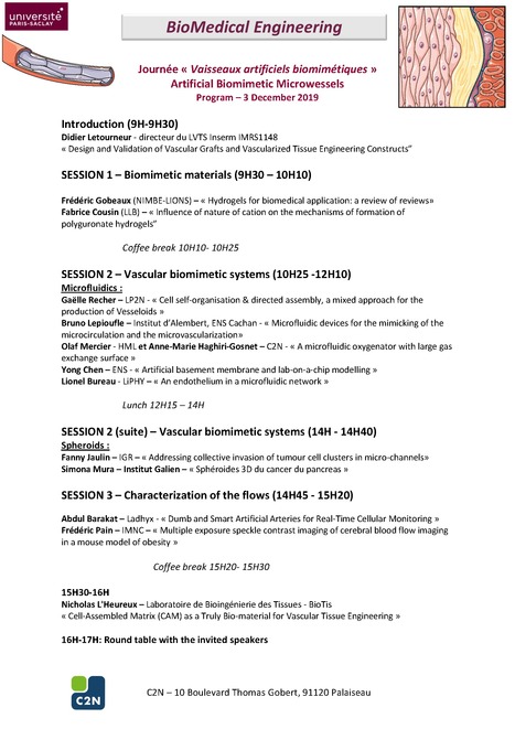 Workshop vaisseaux artificiels biomim&eacute;tiques - 3 d&eacute;cembre 2019 au C2N de Palaiseau | Life Sciences Universit&eacute; Paris-Saclay | Scoop.it