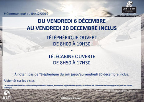 Horaires des remontées mécaniques reliant le village de Saint-Lary Soulan à la station du 6 au 20 décembre | Vallées d'Aure & Louron - Pyrénées | Scoop.it