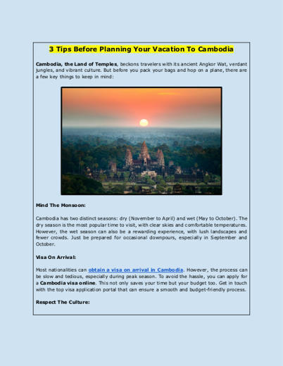 3 Tips Before Planning Your Vacation to Cambodia | Cambodian Visa Application | Scoop.it