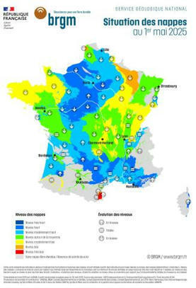 Nappes d'eau souterraine au 1er mai 2025 | Télédétection veille IST INRAE & AgroParisTech | Scoop.it