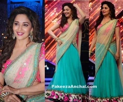 Madhuri Dixit in Sea Green and Pink Peppermint Diva Half Saree for Modern women | Indian Fashion Updates | Scoop.it