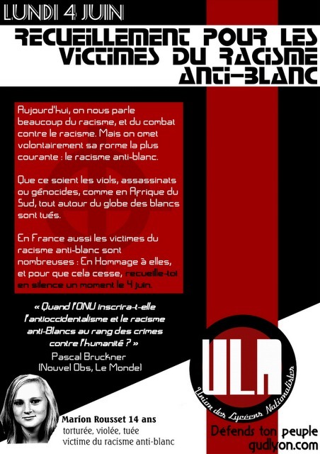 Action symbolique de l'ULN contre le racisme anti-blanc | Stopper le fascisme gauchiste & le nazislamisme | Scoop.it