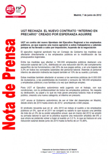 UGT rechaza el nuevo contrato de interino en precario creado por Esperanza Aguirre | Partido Popular, una visión crítica | Scoop.it