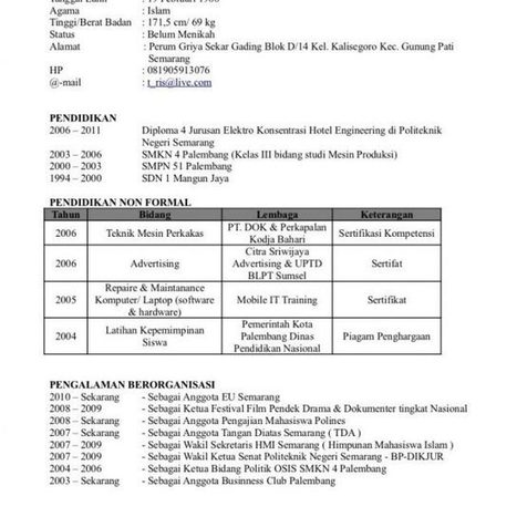 Contoh Surat Lamaran Kerja Daftar Riwayat Hid