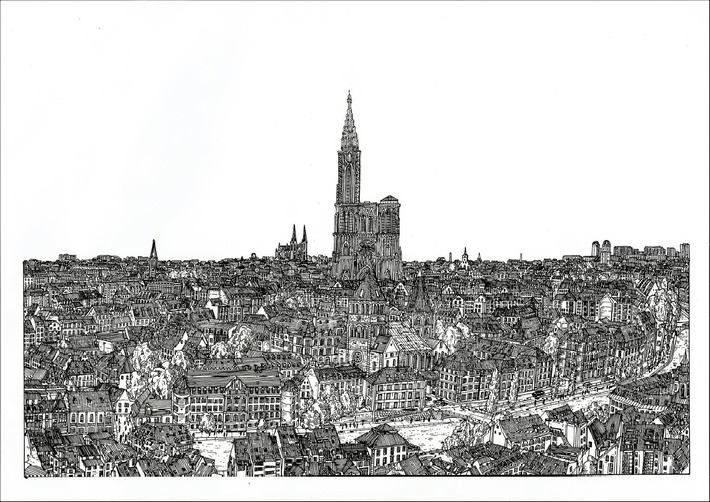 Le centre-ville de Strasbourg, sublimé au crayon par un dessinateur | Thématique Humanisme rhénan | Scoop.it