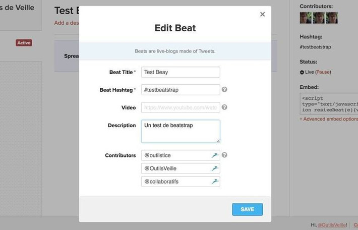 BeatStrap. Créer un live blog collaboratif fait de Tweets – Les outils de la veille | Médias sociaux : Conseils, Astuces et stratégies | Scoop.it