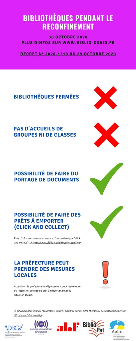 Bibliothèques et Covid 19 : le décret du 29 octobre et son application dans les bibliothèques. | L'actualité des médiathèques | Scoop.it