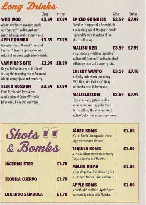 Mansion House Glasgow Drink Price List Alc