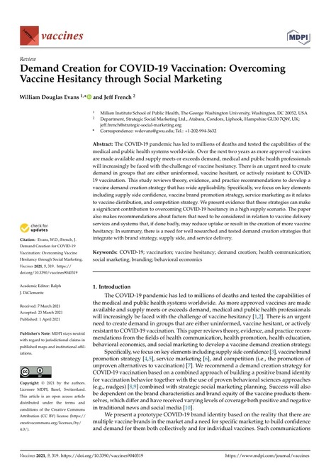 Overcoming Vaccine Hesitancy through Social Marketing William Douglas Evans and Jeff French | Italian Social Marketing Association -   Newsletter 216 | Scoop.it