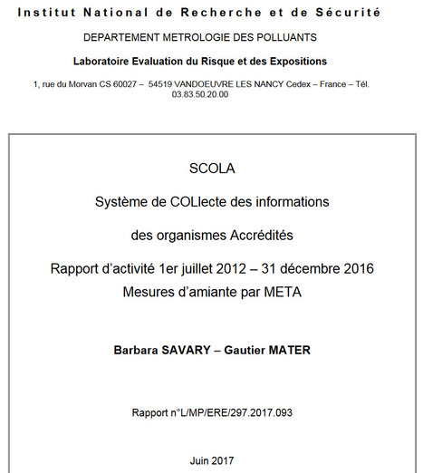 Mesures d’amiante dans l’air : le rapport de l’INRS | Alea Contrôles | Prévention du risque chimique | Scoop.it