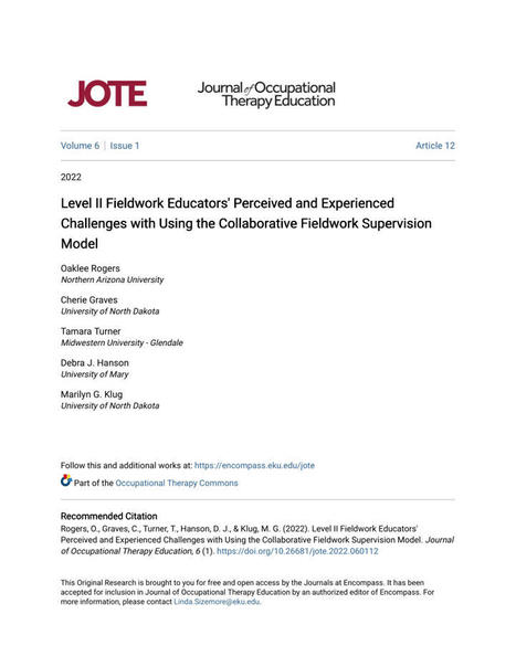 (PDF) Level II Fieldwork Educators' Perceived and Experienced Challenges with Using the Collaborative Fieldwork Supervision Model | IELTS, ESP, EAP and CALL | Scoop.it