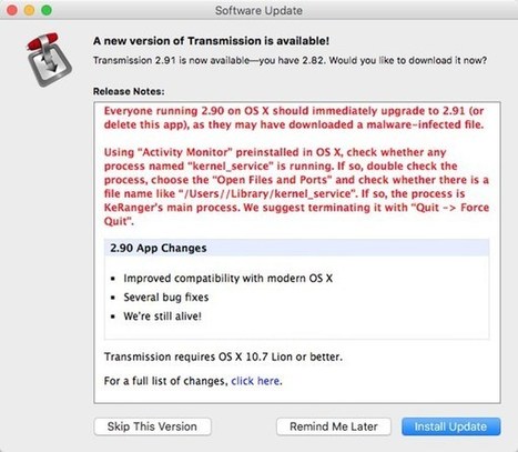 Mac Users Hit by Rare Ransomware Attack, Spread via Transmission BitTorrent App | Apple | CyberSecurity | Apple, Mac, MacOS, iOS4, iPad, iPhone and (in)security... | Scoop.it