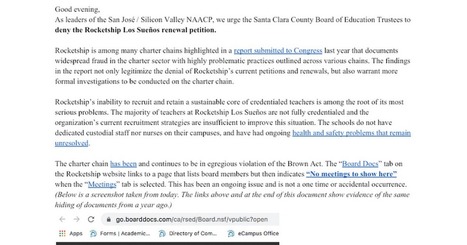 San José / Silicon Valley NAACP Urges Denial of Rocketship Los Sueños Renewal Petition  | Charter Schools & "Choice": A Closer Look | Scoop.it