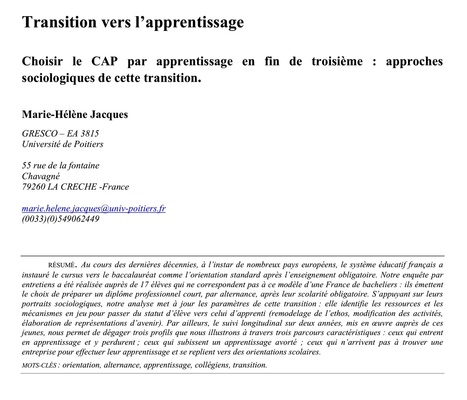 e-298-03 - Education & Formation : de l'élève à l'apprenti. Une analyse de M-H Jacques (Poitiers) | Revue Education & Formation | Scoop.it