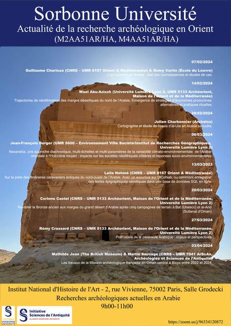 Séminaire « Actualité de la recherche archéologique en Orient» (M2AA51AR/HA, M4AA51AR/HA) | - Lettre d'information Orient & Méditerranée - | Scoop.it