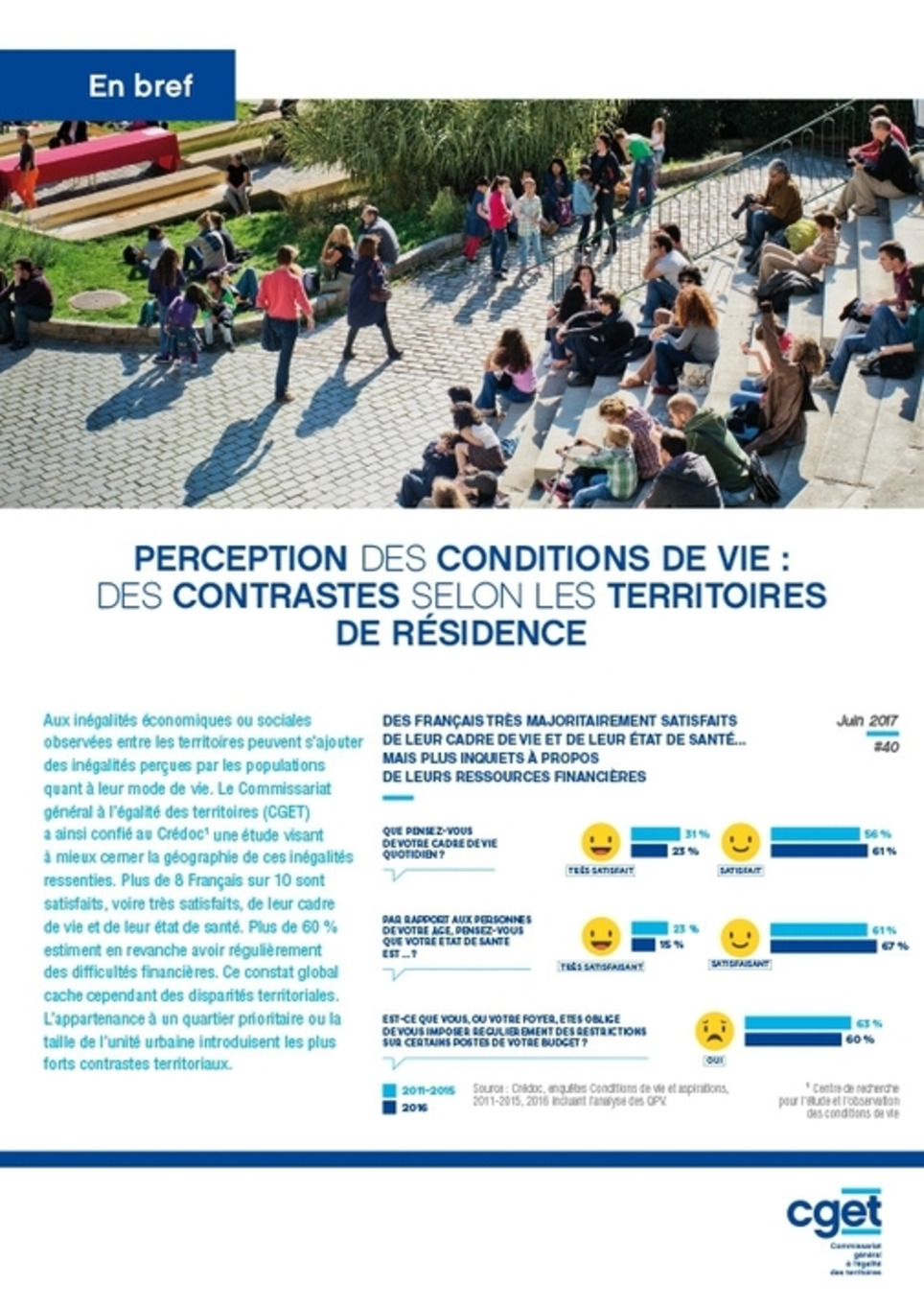 [Publication] CGET - En bref #40  juin 2017 - Perception des conditions de vie : des contrastes selon les territoires de résidence | Veille territoriale AURH | Scoop.it