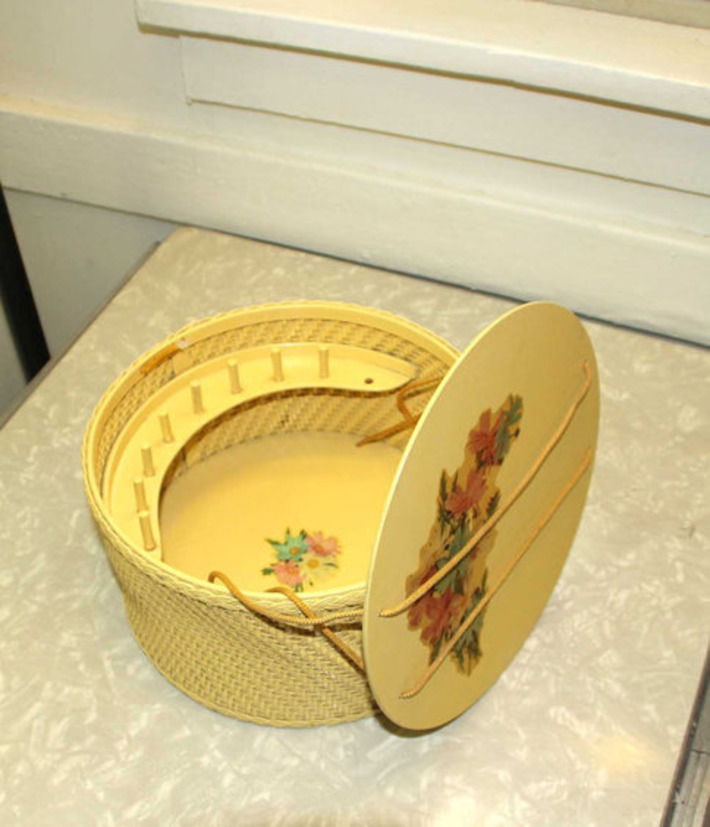 Vintage Pastel Yellow with Floral Decals Princess of Algonquin Wicker Sewing Basket Sewing Kit | Antiques & Vintage Collectibles | Scoop.it
