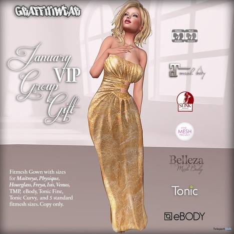 Gold Gown January 2017 Group Gift by Graffitiwear | Teleport Hub - Second Life Freebies | Second Life Freebies | Scoop.it
