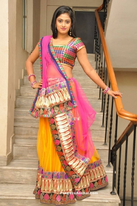 Actress Megha Sri in Heavy Patch work Netted Lehenga with Backless Blouse | Indian Fashion Updates | Scoop.it