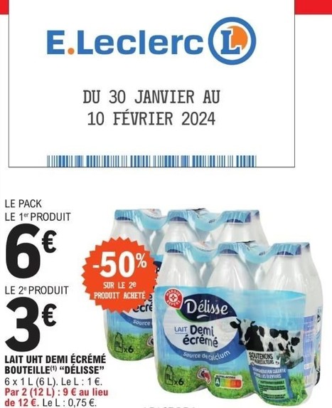 Leclerc : du lait vendu à 75 cts/litre sous marque Delisse | Lait de Normandie... et d'ailleurs | Scoop.it