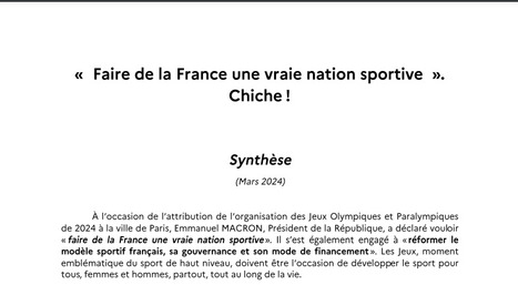 Nouvelle version « Faire de la France une vraie nation sportive » Chiche !  | 1 - Etudes - Rapports - Chiffres Clefs | Scoop.it
