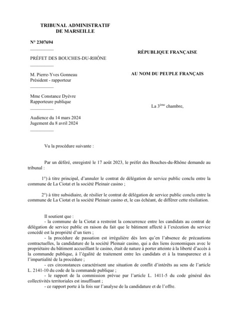 DSP des jeux de casino municipal - Le tribunal administratif résilie le contrat pour violation des grands principes de la commande publique | Veille juridique du CDG13 | Scoop.it