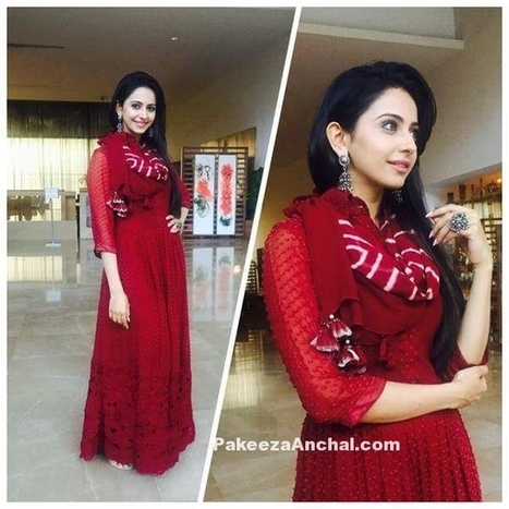 Rakul Preet Singh in Bright Red Full Sleeved Long Dress in Verb by Pallavi Singhee | Indian Fashion Updates | Scoop.it