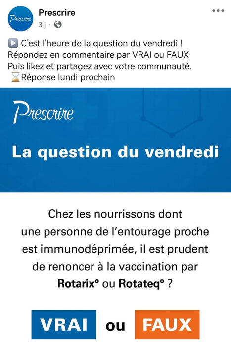 Je propose de fact-checker non pas un &eacute;ni&egrave;me post antivax, mais ce post de Prescrire qui a &eacute;t&eacute; post&eacute; sur Facebook (&agrave; l'adresse : https://lnkd.in/d-tCiGNR) - Prescrire ne fournit aucune source, ce&hellip;... | H&eacute;sitations Vaccinales: Observatoire HESIVAXs | Scoop.it