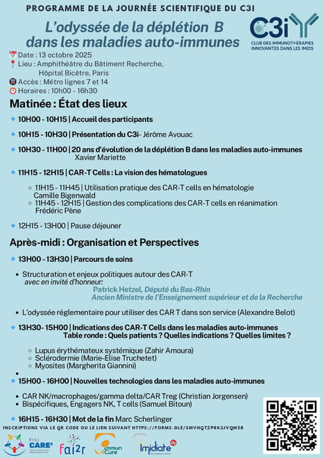 Journée Scientifique C3i : L'odyssée de la déplétion B dans les maladies auto-immunes - Lundi 13 octobre 2025 | Life Sciences Université Paris-Saclay | Scoop.it