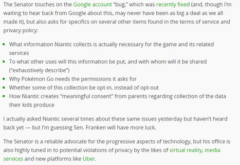 Sen. Al Franken questions Niantic over #Poképrivacy policy | #PokémonGo #Privacy #digcit | ICT Security-Sécurité PC et Internet | Scoop.it