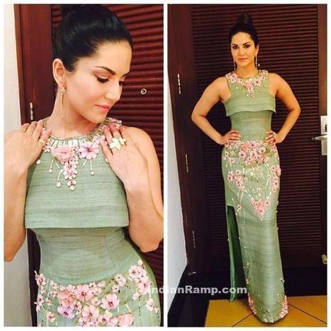 Sunny Leone in Green Cutout Gown by Archana Kochhar, Actress, Bollywood, Hollywood, Western Dresses | Indian Fashion Updates | Scoop.it