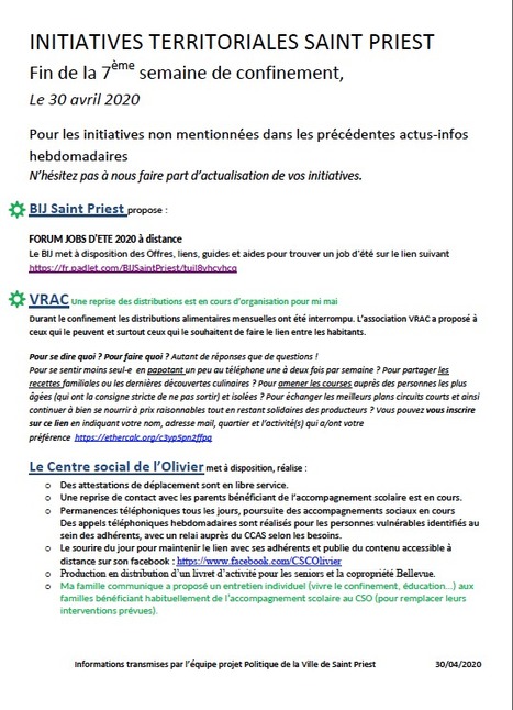 Initiatives territoriales Saint-Priest. Fin de la 7&egrave;me semaine de confinement, le 30 avril 2020 | Labo Cit&eacute;s - L'actualit&eacute; de la politique de la ville en Auvergne-Rh&ocirc;ne-Alpes | Scoop.it