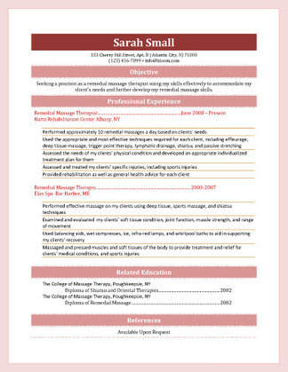 Functional resume for massage therapist